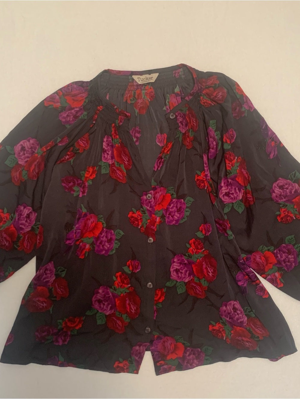 Tucker Silk Blouse Ladies Size Small Smocked